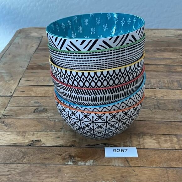 Over and Back Bowls Double Print Geometry Colorful Stoneware Set of 6 - Picture 13 of 13